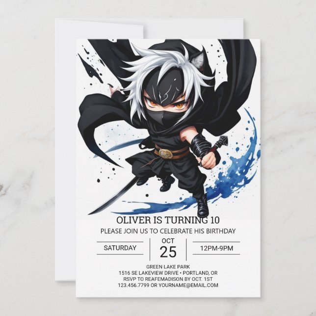 Invitation Whimsical Ninja Martial Arts Anniversaire (Devant)