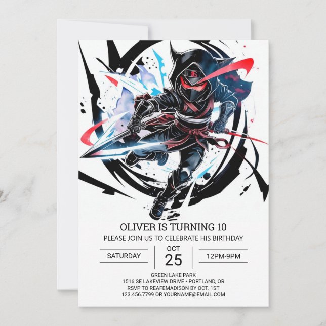 Invitation Whimsical Ninja Surprise Anniversaire (Devant)