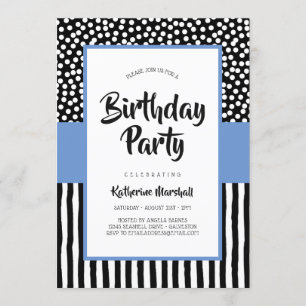 Invitation Whimsical noir blanc et violet Anniversaire