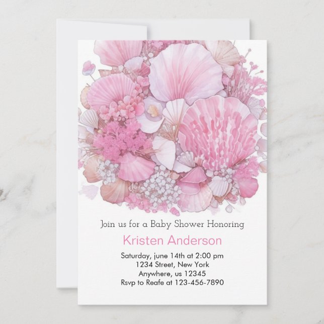 Invitation Whimsical Ocean Beachcomber Girl Baby shower (Devant)