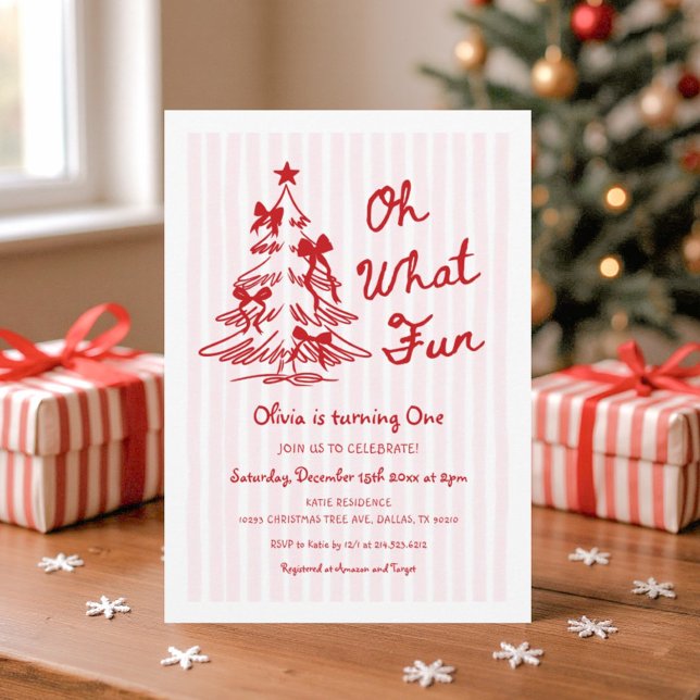 Invitation Whimsical Oh What Fun Girl 1st Birthday Party (Créateur téléchargé)