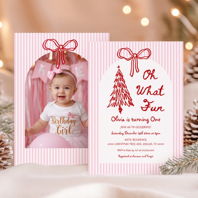 Invitation Whimsical Oh What Fun Girl 1st Birthday Photo (Créateur téléchargé)