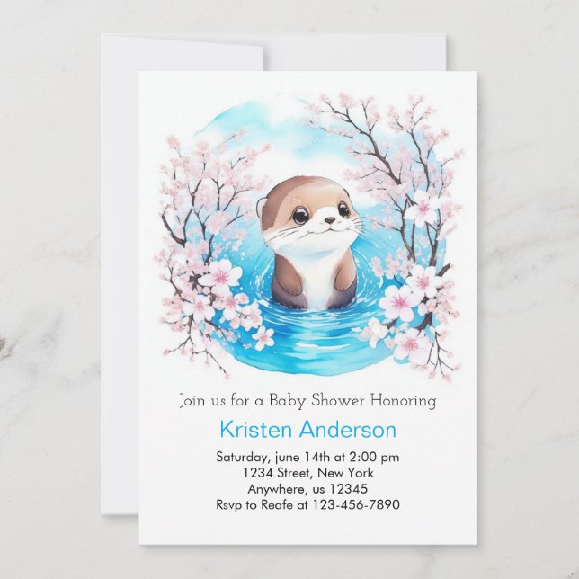Invitation Whimsical Otter Blue Bliss Baby shower garçon (Devant)