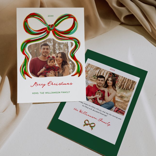Invitation Whimsical Painted Bow Christmas Photo Card (Whimsical Painted Bow Christmas Photo Card)