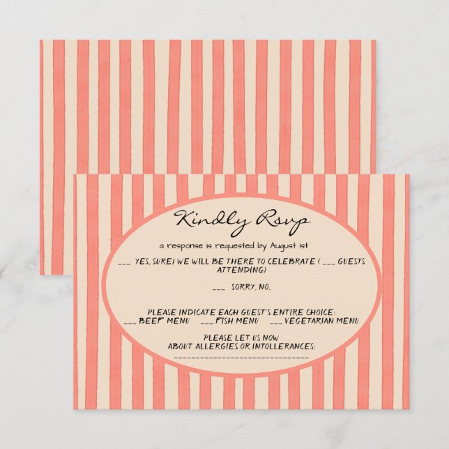 Invitation Whimsical Painted Pinstripes Wedding RSVP Card (Devant / Derrière)
