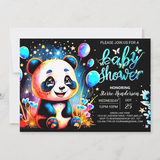 Invitation Whimsical Panda Adventure Attend Baby shower Garço (Devant)