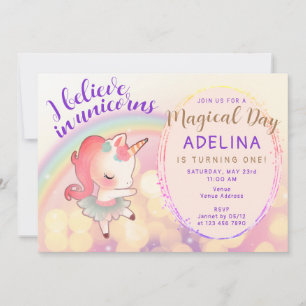Invitation Whimsical Pastel Croire En Unicorns 1er Anniversai