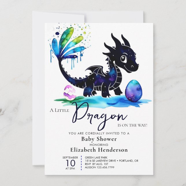 Invitation Whimsical Pastel Dragon Boy Baby shower (Devant)