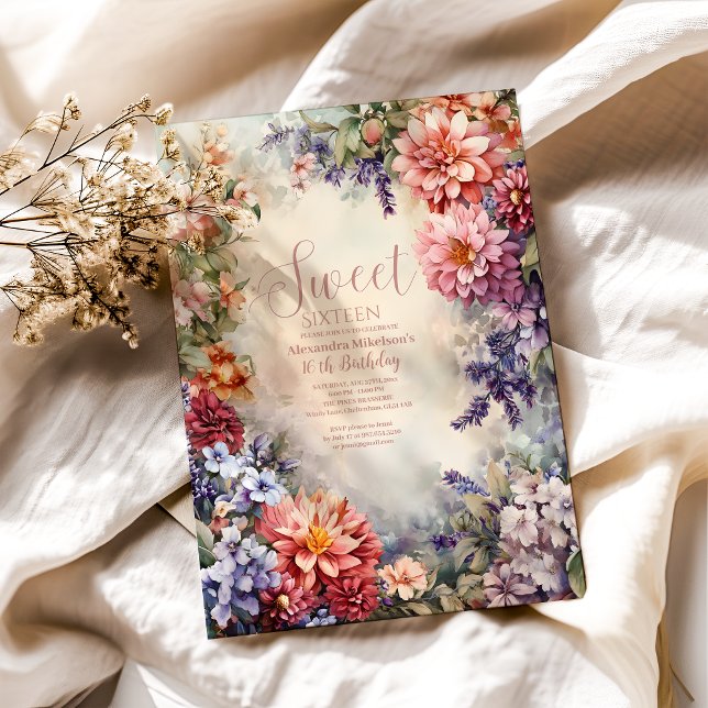 Invitation Whimsical Pastel Fleur sauvage Sweet 16 (Créateur téléchargé)