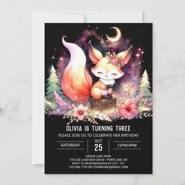 Invitation Whimsical Pastel Fox Anniversaire numérique (Devant)