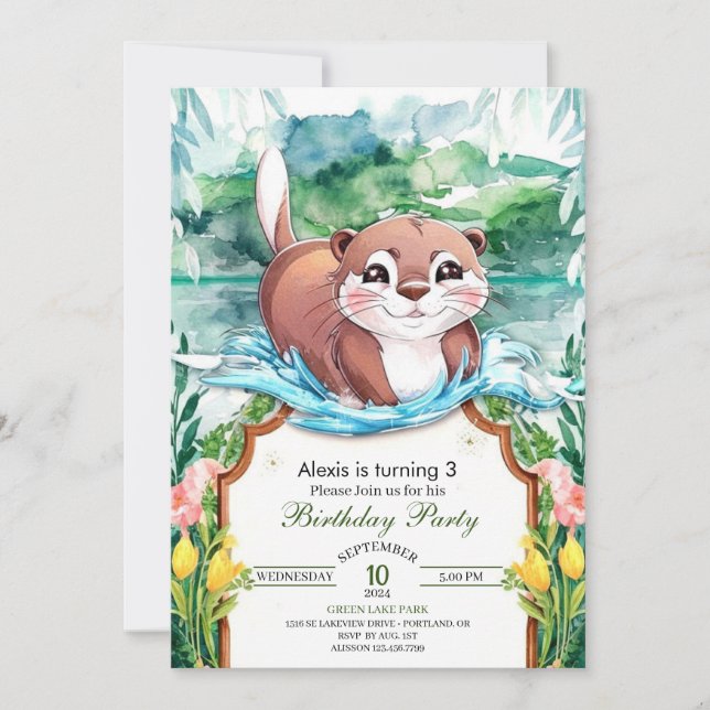 Invitation Whimsical Pastel Otter Anniversaire (Devant)