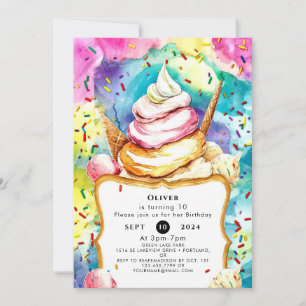 Invitation Whimsical Pastel Swirl Crème de glace Anniversaire