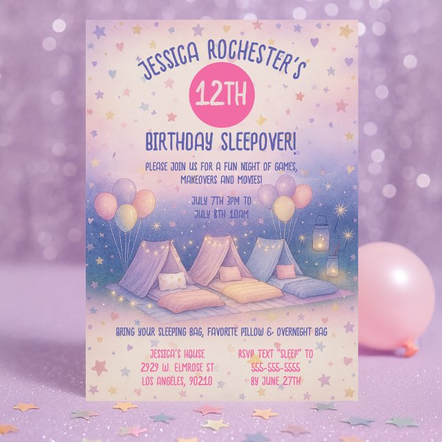 Invitation Whimsical Pastel Teepees Sleepover Anniversaire (Créateur téléchargé)
