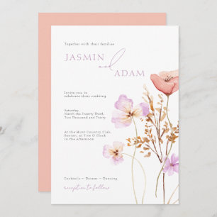 Invitation Whimsical Peach Lilac Fleur sauvage Mariage