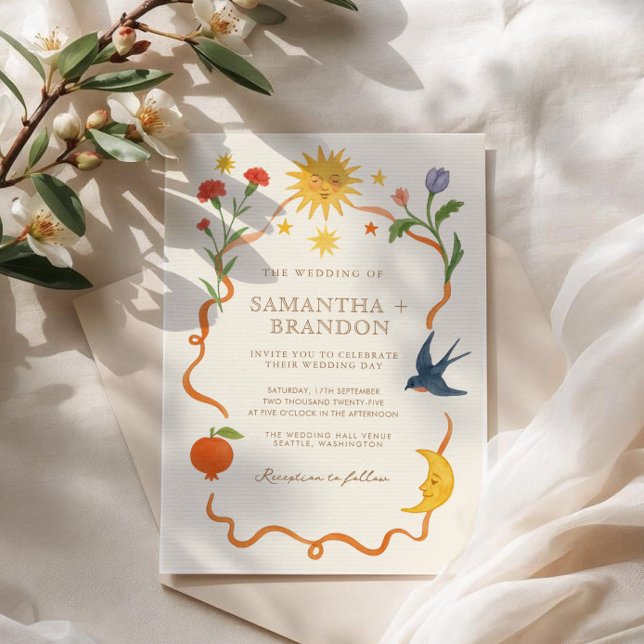 Invitation Whimsical peint à la main Celestial Folk Mariage (Créateur téléchargé)