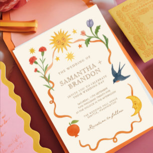 Invitation Whimsical peint à la main Celestial Folk Mariage
