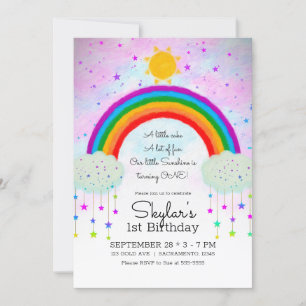 Invitation Whimsical Peint Arc-en-ciel & Étoiles 1er 1 Annive
