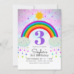 Invitation Whimsical Peint Arc-en-ciel & Étoiles fête d'anniv