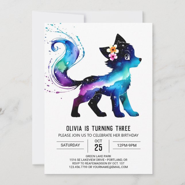 Invitation Whimsical Peint Wolf Digital Girl Anniversaire (Devant)