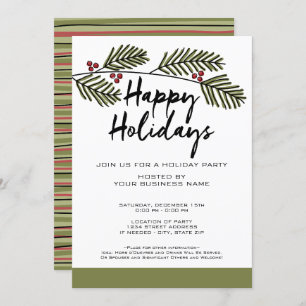 Invitation Whimsical Pine Branch Rustic Script Fête de vacanc