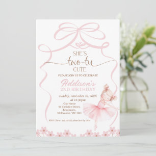 Invitation Whimsical Pink Ballerina Two Tu Cute 2e anniversai