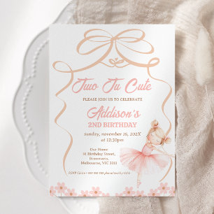 Invitation Whimsical Pink Ballerina Two Tu Cute 2e anniversai
