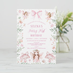 Invitation Whimsical Pink Bow Fairy Premier anniversaire Anni