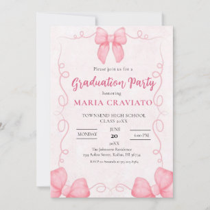 Invitation Whimsical Pink Bows Frame Graduation Party Invita