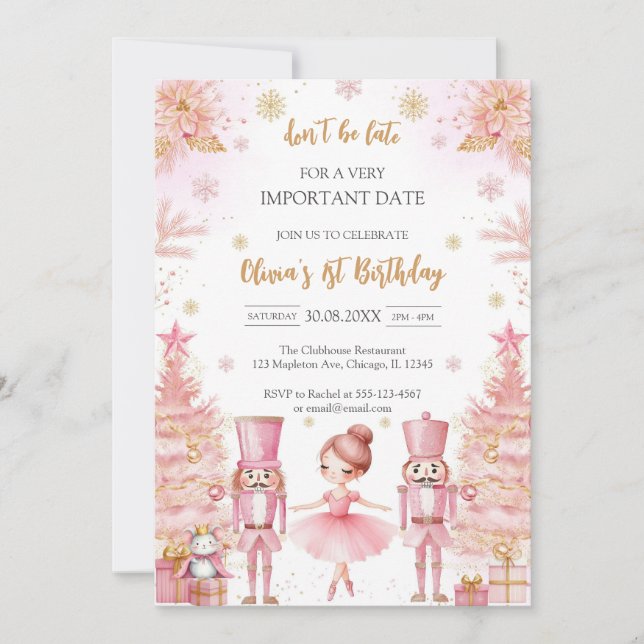 Invitation Whimsical Pink Brown Bows Ballerina Birthday (Devant)