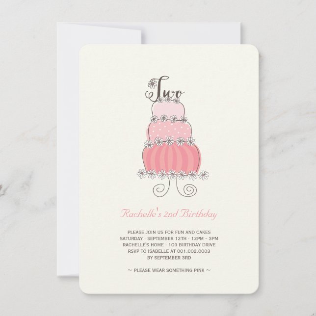 Invitation Whimsical Pink Cake Baby Girl 2e fête d'anniversai (Devant)