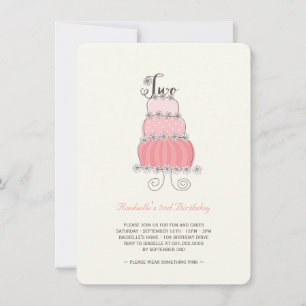 Invitation Whimsical Pink Cake Baby Girl 2e fête d'anniversai