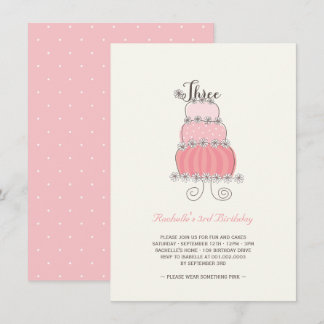 Invitation Whimsical Pink Cake Girl 3ème anniversaire Invitat