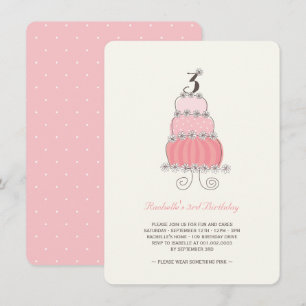Invitation Whimsical Pink Cake Girl 3ème anniversaire Invitat