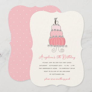 Invitation Whimsical Pink Cake Girl 6e anniversaire Invitatio
