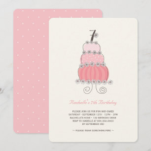 Invitation Whimsical Pink Cake Girl 7e anniversaire Invitatio