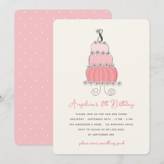 Invitation Whimsical Pink Cake Girl 8e anniversaire Invitatio