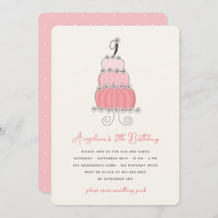 Invitation Whimsical Pink Cake Girl 9e anniversaire Invitatio
