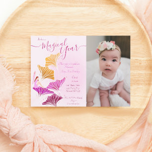 Invitation Whimsical Pink Fairy Premier photo Anniversaire