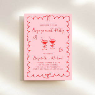 Invitation Whimsical Pink Red Wavy Frame Engagement