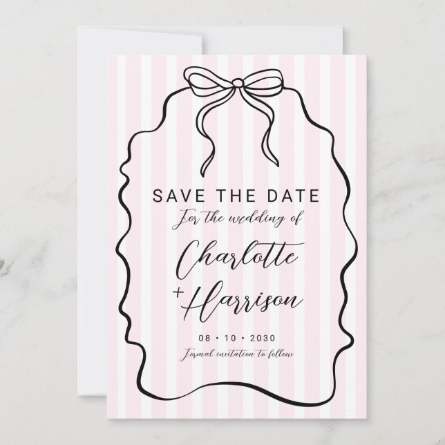 Invitation Whimsical Pinstripe Bow Wedding Enregistrer La Dat (Devant)