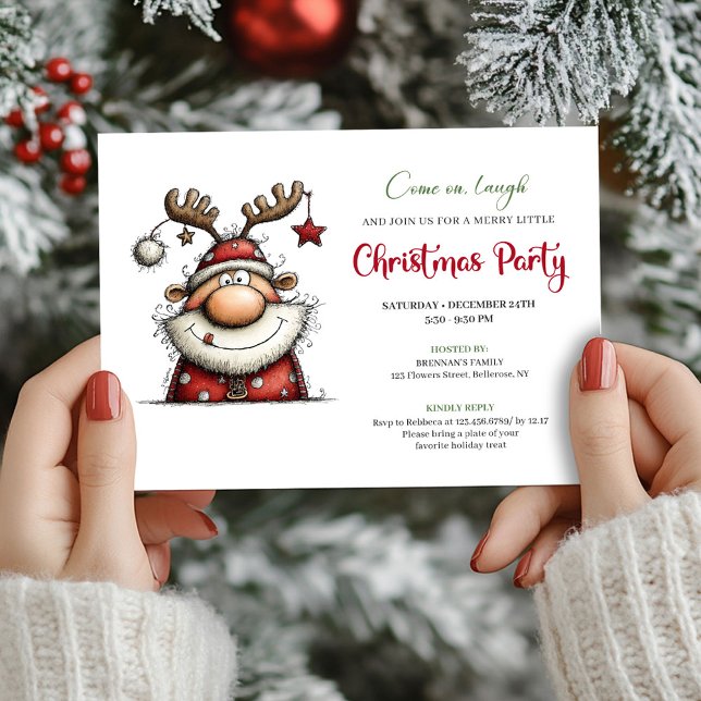 Invitation Whimsical Playful Santa Claus Holiday Party Card (Whimsical Playful Santa Claus Holiday Party Card)