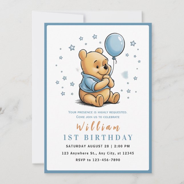 Invitation Whimsical Pooh & Friends Birthday (Devant)