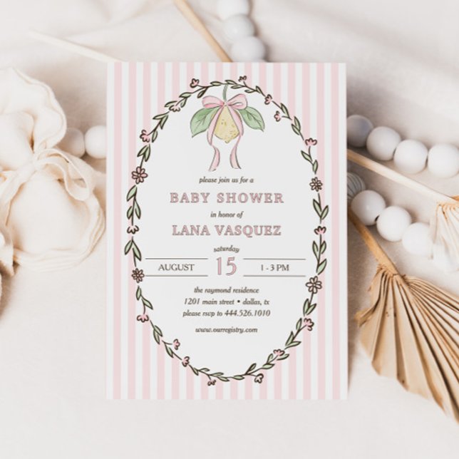 Invitation Whimsical Preppy Coquette Pastel Lemon Baby Shower (Créateur téléchargé)