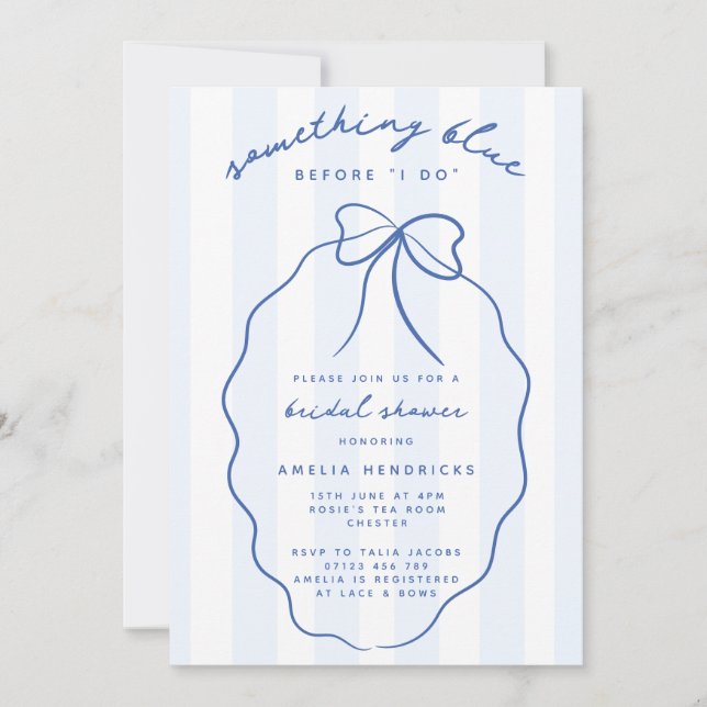 Invitation Whimsical Preppy Quelque chose de bleu Fête des ma (Devant)