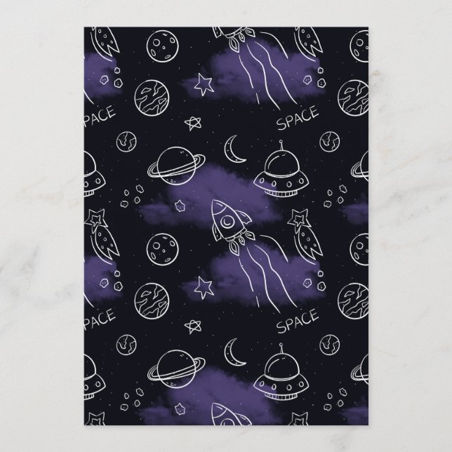 Invitation Whimsical Purple Outer Space Seamless Pattern (Devant)
