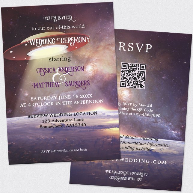 Invitation Whimsical QR Code Sci-fi UFO Space Mariage (Créateur téléchargé)