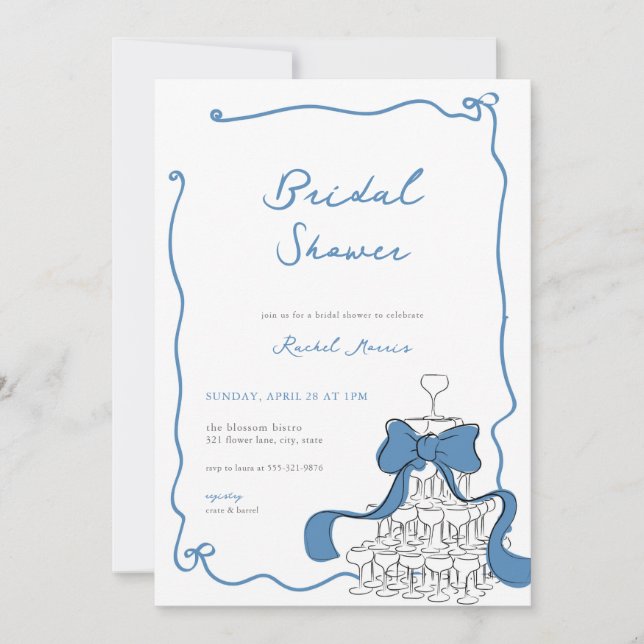 Invitation Whimsical Quelque Chose Bleu Bridal Shower Invitat (Devant)