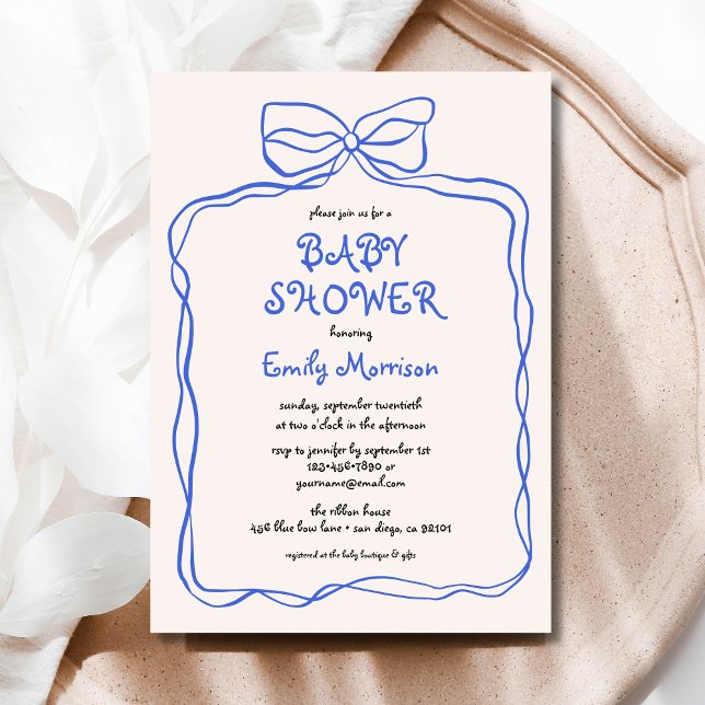 Invitation Whimsical Quirky Blue Bow Boy Baby shower (Créateur téléchargé)