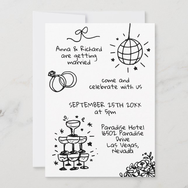 Invitation Whimsical Quirky Doodle photo Mariage amusant (Devant)