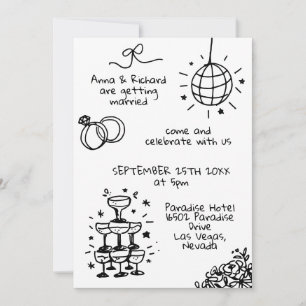 Invitation Whimsical Quirky Fun Doodle Mariage illustré